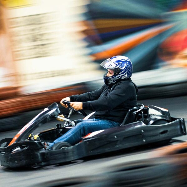 Person racing on go kart.