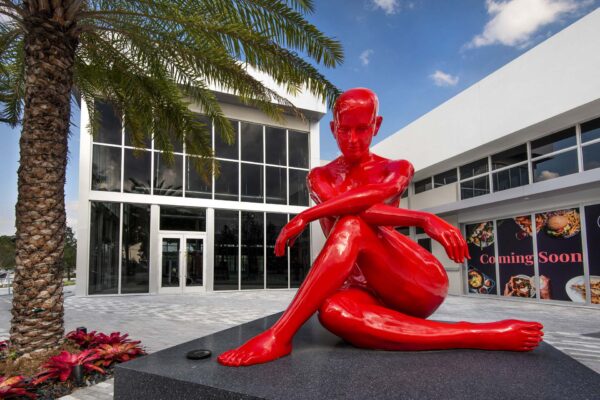 Red art sculpture in Doral.