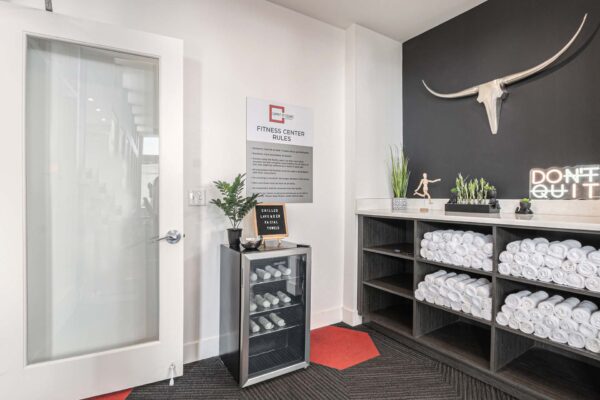 Fitness center with towels.