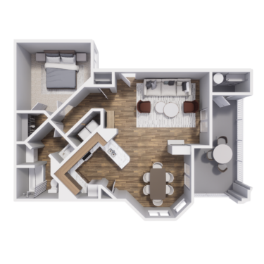 Rendering of the 1A floor plan with 1 bedroom[s] and 1 bathroom[s] at Pavilions at Arrowhead