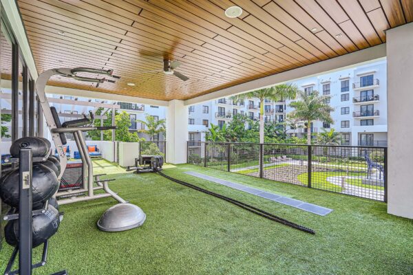 Sanctuary Doral apartments rooftop deck with outdoor fitness area.