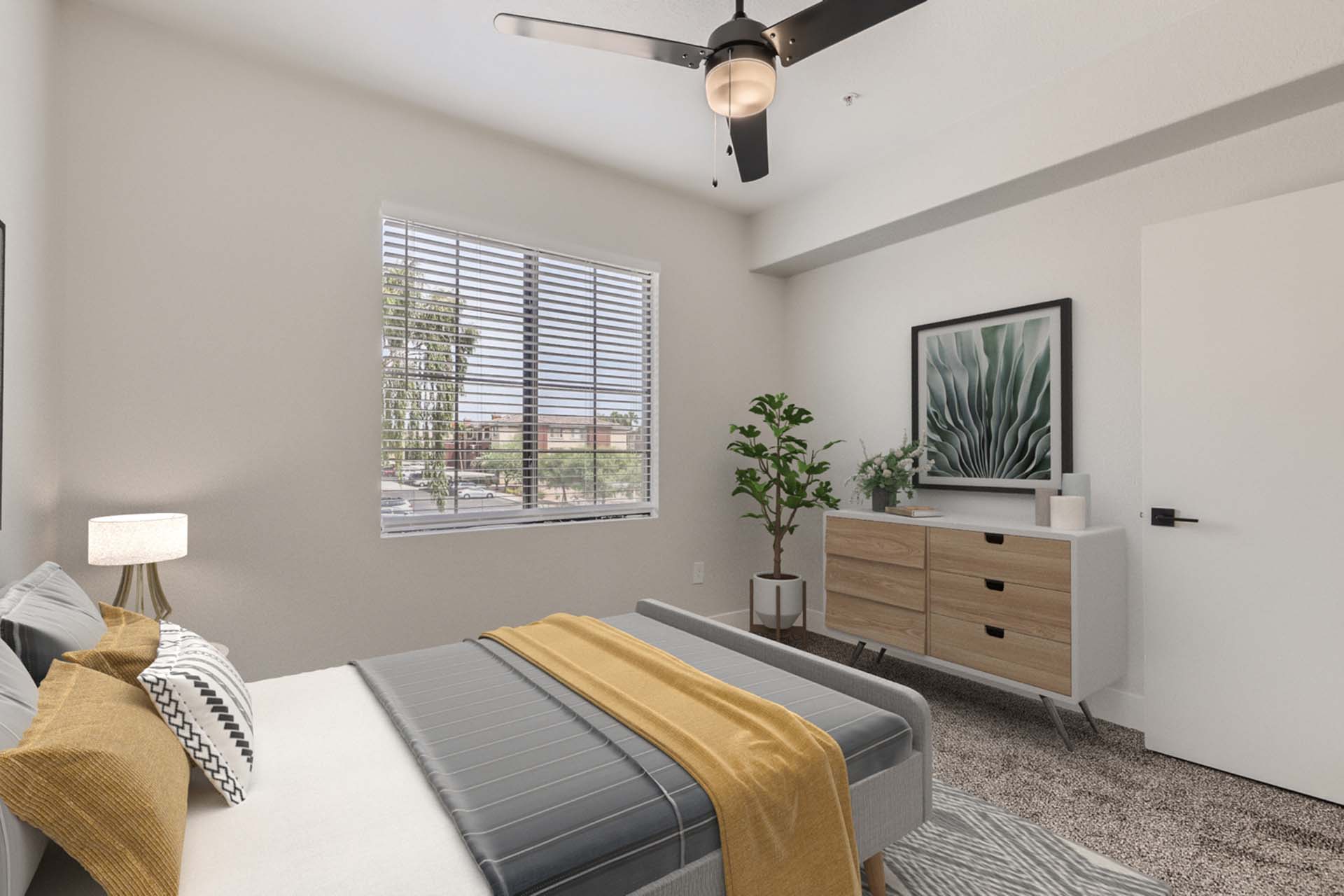 Staged example: furnished bedroom shown at Mandarina.