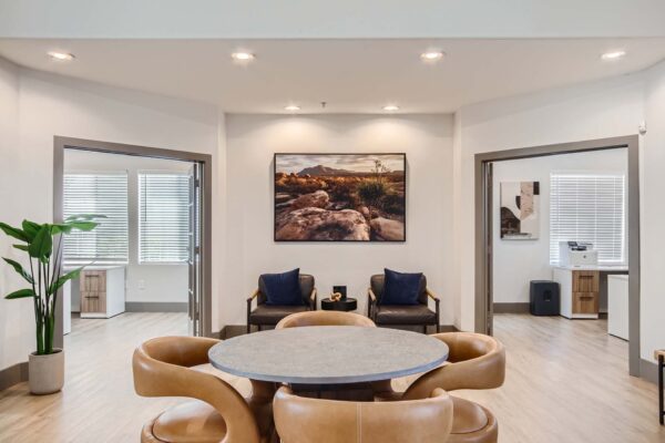 Springs at Alta Mesa apartments lobby with leasing offices and comfortable waiting area.
