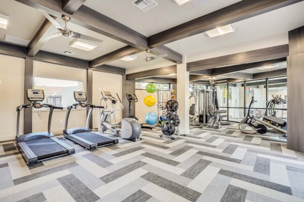 Tempe Vista apartments fitness center with cardio machines and weight equipment.