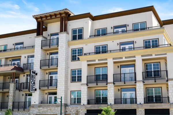 The Locale apartments with modern construction and large balconies.