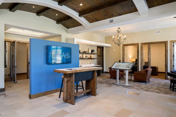 The Locale apartments lobby with leasing offices and reception area.
