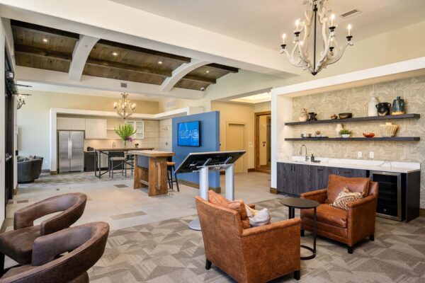 The Locale apartments lobby with leasing offices and reception area.