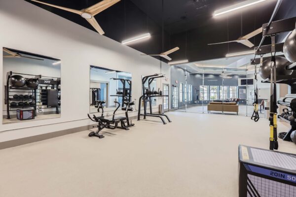 Springs at Alta Mesa apartments fitness center with cardio machines and weight equipment.