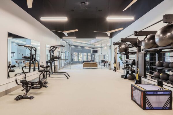 Springs at Alta Mesa apartments fitness center with cardio machines and weight equipment.