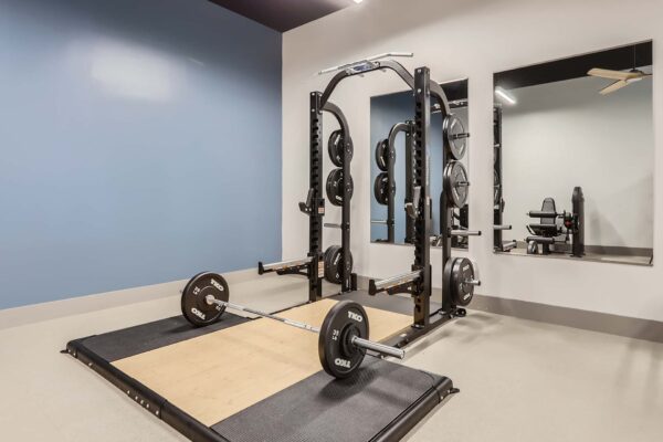 Springs at Alta Mesa apartments fitness center with weight equipment.
