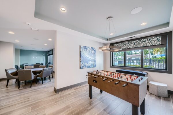 500 Ocean apartments clubhouse with foosball and arcade games.