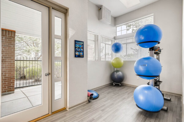 Copper Ridge apartments fitness center with exercise balls.