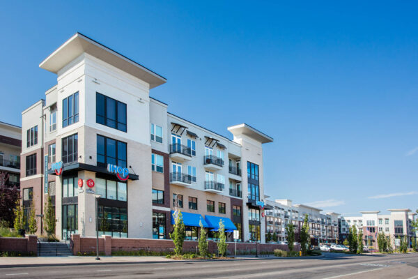 Forum Fitzsimons apartments with modern construction and restaurant spaces.