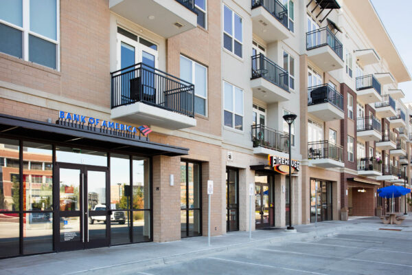 Forum Fitzsimons apartments with modern construction and retail spaces.