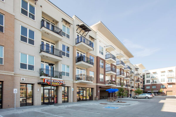 Forum Fitzsimons apartments with modern construction and retail spaces.