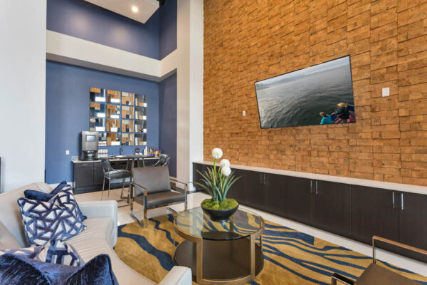 Forum Fitzsimons apartments with plush seating and TV.