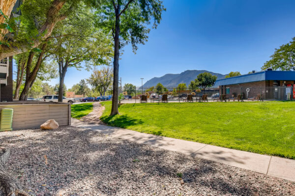 Sky at Bear Creek apartments walking paths next to apartment buildings and pool area