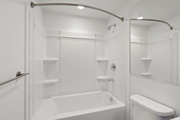 The Economist apartment bathroom with shower tub.