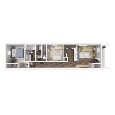 Rendering of the B1 floor plan with 2 bedroom[s] and 2 bathroom[s] at Cottages at Chapel Heights
