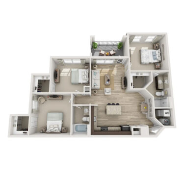 Rendering of the C2 floor plan with 3 bedroom[s] and 2 bathroom[s] at The Point at Bella Grove