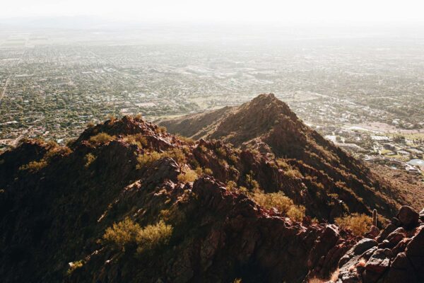 View of Phoenix, Arizona from rocky mountaintop.