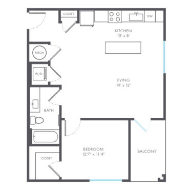 Rendering of the Palazzo floor plan with 1 bedroom[s] and 1 bathroom[s] at Arte Kansas City