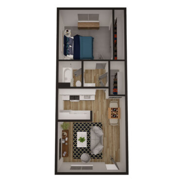 Rendering of the Central floor plan with 1 bedroom[s] and 1 bathroom[s] at Omnia on Thomas