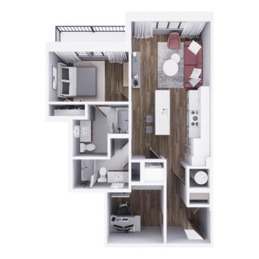 Rendering of the A6 | 1-BD with Den floor plan with 1 bedroom[s] and 2 bathroom[s] at 29x