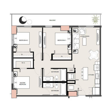 Rendering of the c2 floor plan with 3 bedroom[s] and 2 bathroom[s] at Arte Grand Central