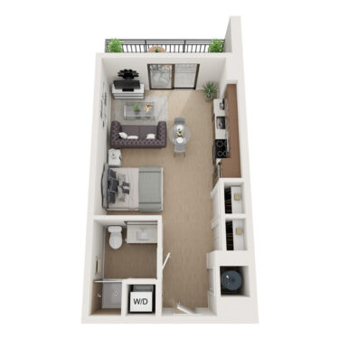 Rendering of the s14 floor plan with a Studio bedroom and 1 bathroom[s] at Arte Grand Central