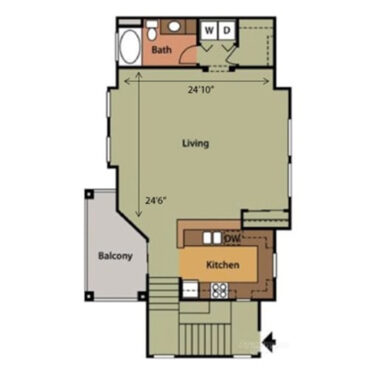 Rendering of the Studio Loft floor plan with a Studio bedroom and 1 bathroom[s] at Springs at Alta Mesa