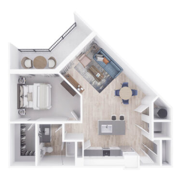 Rendering of the A5 floor plan with 1 bedroom[s] and 1 bathroom[s] at Arte St. Petersburg
