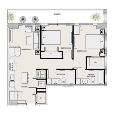 Rendering of the B5/B6 floor plan with 2 bedroom[s] and 2 bathroom[s] at Arte Grand Central