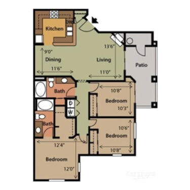 Rendering of the Floor Plan C1 floor plan with 3 bedroom[s] and 2 bathroom[s] at Springs at Alta Mesa