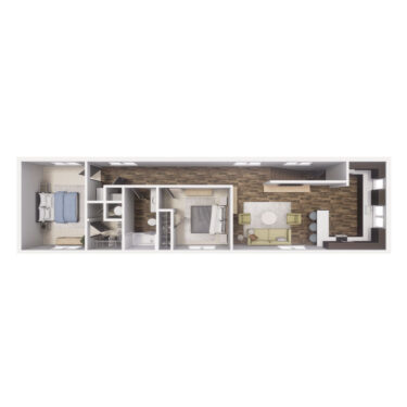 Rendering of the B2 floor plan with 2 bedroom[s] and 1 bathroom[s] at Cottages at Chapel Heights