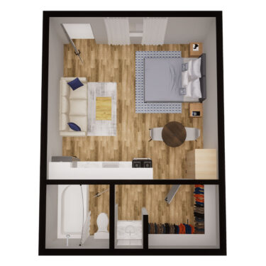 Rendering of the Studio floor plan with a Studio bedroom and 1 bathroom[s] at Overlook at Sunset Point