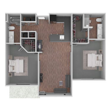 Rendering of the C1 floor plan with 2 bedroom[s] and 2 bathroom[s] at Prairie View at Village West
