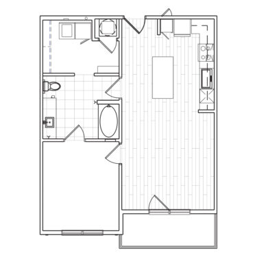 Rendering of the A3HC floor plan with 1 bedroom[s] and 1 bathroom[s] at The Locale