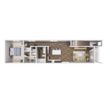 Rendering of the A3 floor plan with 1 bedroom[s] and 1 bathroom[s] at Cottages at Chapel Heights