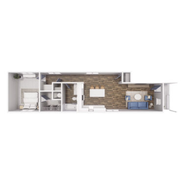 Rendering of the A3 floor plan with 1 bedroom[s] and 1 bathroom[s] at Cottages at Torin Point