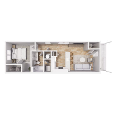Rendering of the A1 floor plan with 1 bedroom[s] and 1 bathroom[s] at Cottages at Jetwing