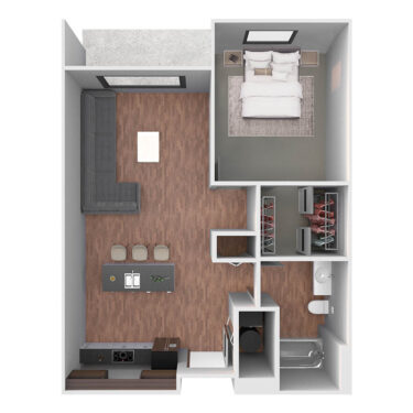 Rendering of the El Dorado floor plan with 1 bedroom[s] and 1 bathroom[s] at Centre Court