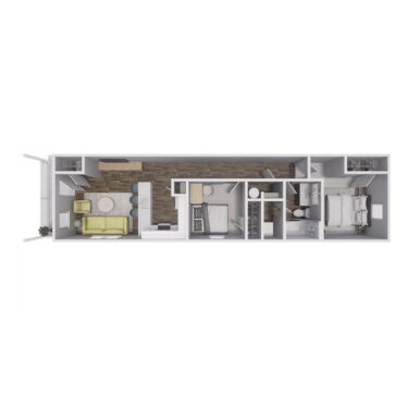 Rendering of the 2x1 - 774 sqft - B1 floor plan with 2 bedroom[s] and 1 bathroom[s] at Cottages at South Murray