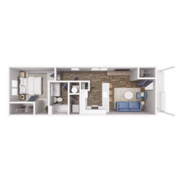 Rendering of the 1x1 - 603 sqft - A1 floor plan with 1 bedroom[s] and 1 bathroom[s] at Cottages at Pike View