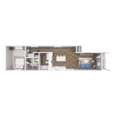 Rendering of the 1x1 - 779 sqft - A3 floor plan with 1 bedroom[s] and 1 bathroom[s] at Cottages at Pike View