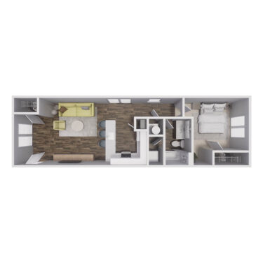 Rendering of the 1x1 - 669 sqft - A2 floor plan with 1 bedroom[s] and 1 bathroom[s] at Cottages at South Murray