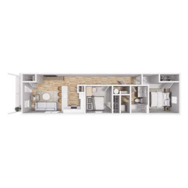 Rendering of the B1 floor plan with 2 bedroom[s] and 1 bathroom[s] at Cottages at Mesa Ridge