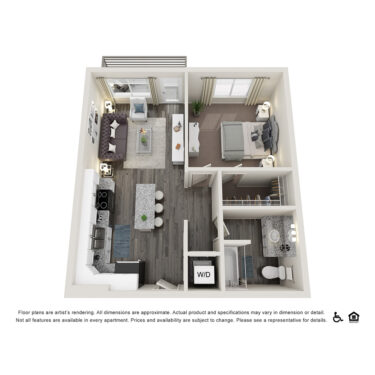 Rendering of the A3 floor plan with 1 bedroom[s] and 1 bathroom[s] at Copper 87