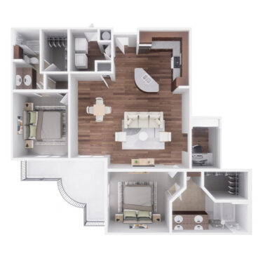 Rendering of the I - 2 Bed with Study floor plan with 2 bedroom[s] and 2 bathroom[s] at Village at Mission Farms