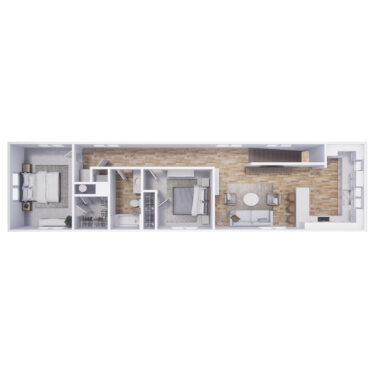 Rendering of the B2 floor plan with 2 bedroom[s] and 1 bathroom[s] at Cottages at North Carefree